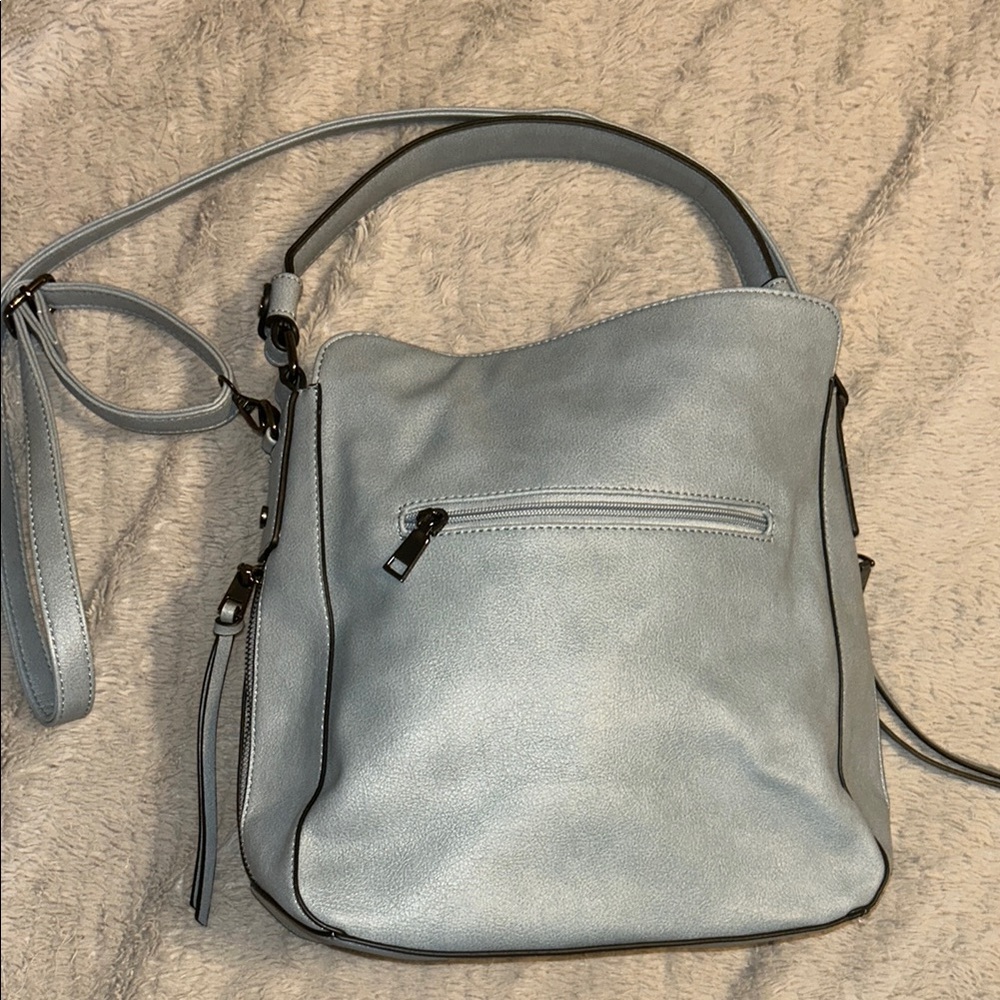 Realer Blue Slouchy Shoulder Bag with Silver Hardware - Picture 3 of 4